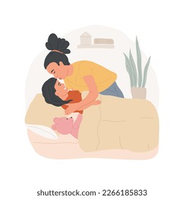 Kissing a child before sleep isolated cartoon vector illustration. Mom kissing kid before bedtime, family lifestyle, sleep ritual, happy childhood, motherhood, put baby to sleep vector cartoon.