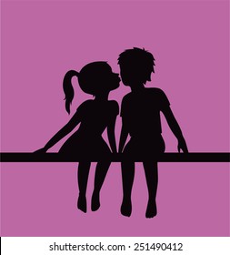 Kissing children silhouette