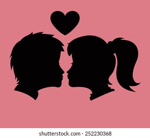 Kissing children silhouette