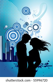 Kissing couple. All elements and textures are individual objects. Vector illustration scale to any size.