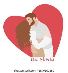 Kissing couple. Flat vector illustration. Valentine's day. Be mine. Valentine greeting card