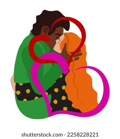 Kissing couple in hugs. Man embraces woman. Love concept. Happy Valentine's Day!