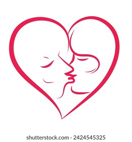 Kissing couple inside heart shape