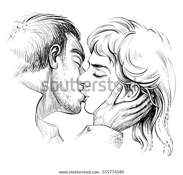 Couple Embrassant Amoureux Croquis Dessine A Image Vectorielle De Stock Libre De Droits