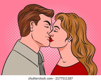 kissing couple in love pop art retro vector illustration. Comic book style imitation.