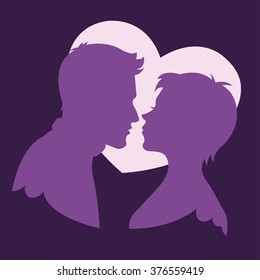 Kissing couple in love silhouette vector illustration