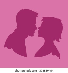Kissing couple in love silhouette vector illustration