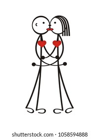 Kissing couple. Man and woman, boy and girl. With red hearts. The metaphorical cartoon figure. Yin Yang. Vector graphics.