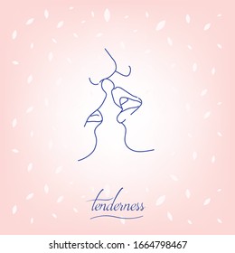 Kissing couple, modern illustration, design line. Tenderness, relationship, date