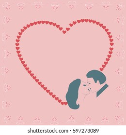 Kissing couple on the background of the heart