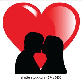 kissing couple on a red heart