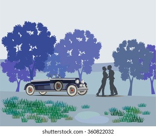 kissing couple in the park.Valentine's Day