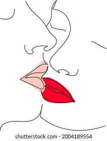 Kissing couple. Pink and blue Line art vector