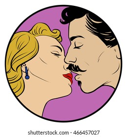 Kissing couple in retro style.Kissing love beautiful couple in retro style