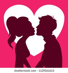 Kissing couple silhouette vector illustration