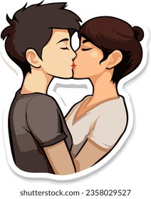 kissing couple sticker, boy and girl