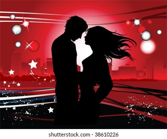 Kissing couple. Valentine's background. All elements and textures are individual objects. Vector illustration scale to any size.