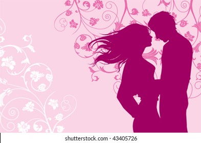 Kissing couple. Valentine's background. All elements and textures are individual objects. Vector illustration scale to any size.