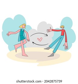 Kissing couple. Valentine's Day. Cute couple. Love day. Couple with balloon heart. Vector illustration in cartoon style. Love Relation, Togetherness Cartoon Flat Vector Illustration