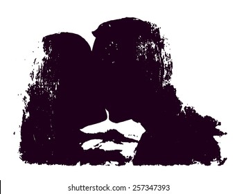 Kissing couple. Vector background in graffiti style