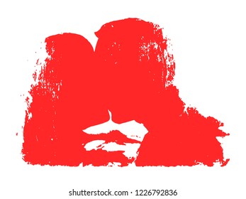 Kissing couple. Vector background in grunge textured style