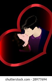 Kissing couple. Vector. Without mesh.