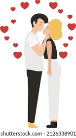 Kissing couples. Vector illustration in trendy cartoon flat style of diverse hovering and kissing people. Isolated on white