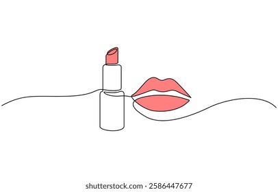 Kissing day lips single line art, continuous one line drawing of Isolated, Lipstick vector one line continuous drawing illustration.