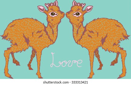 Kissing Deer.Deers falling in love. Valentines day greeting card .