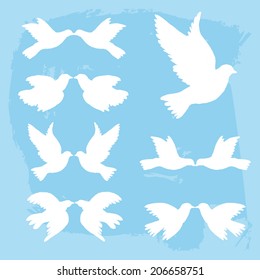 Kissing doves.  Wedding design elements. Vector illustration.