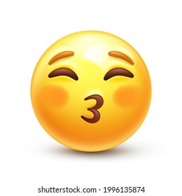 Besando emoji con los ojos cerrados. Besar emoticono con cara de rubefacción feliz icono de vector estilizado 3D