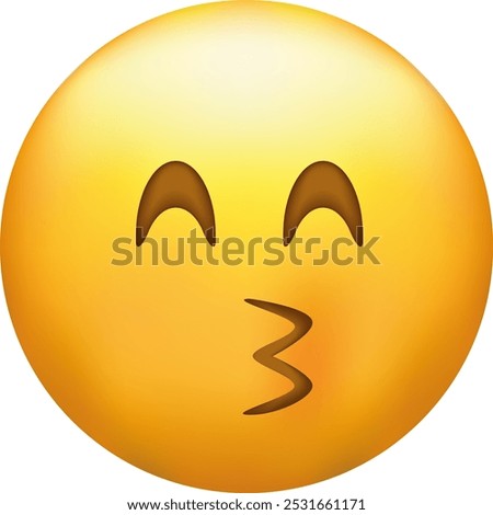 Kissing emoji with closed eyes. Kiss emoticon with happy blushing face.