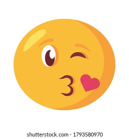 kissing emoji face classic flat style icon vector illustration design