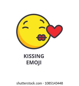 kissing emoji vector line icon, sign, illustration on background, editable strokes