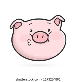 Kissing emoticon icon. Emoji pig is sending a kiss