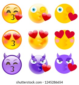 Kissing Emoticon Set. Isolated vector illustration on white background
