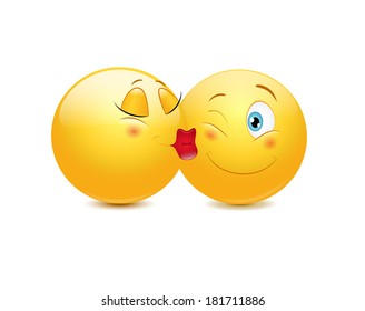 Kissing emoticons on a white background