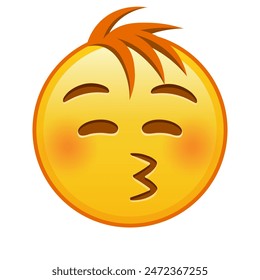 Kissing face with closed eyes Large size of yellow emoji smile with hair