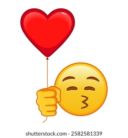 Kissing face with closed eyes with red heart baloon Large size of yellow emoji smile