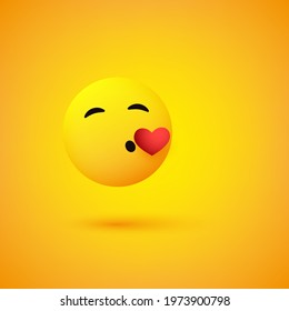 Kissing Face With Heart on Yellow Background - Emoticon Vector Design 