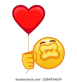 Kissing face with laughing eyes with red heart baloon Large size of yellow emoji smile