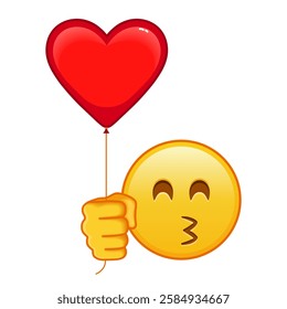 Kissing face with laughing eyes with red heart baloon Large size of yellow emoji smile