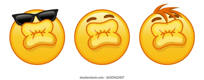 Rosto beijando com olhos rindo Conjunto de três emojis
