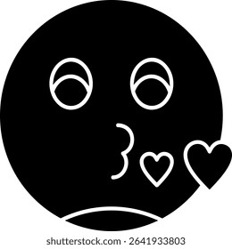 Kissing Face with Smiling Glyph Vector Icon Design