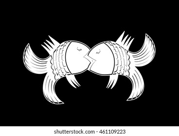 Kissing fish. Vector illustration suitable for print on t-shirt, as an illustration, to web design and printing.