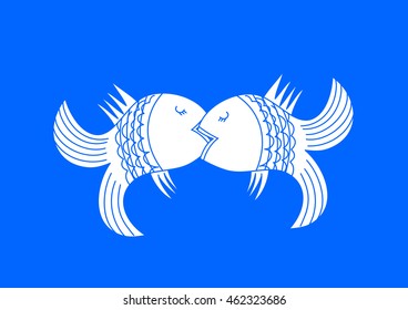 Kissing fish. Vector illustration suitable for print on t-shirt, as an illustration, to web design and printing.