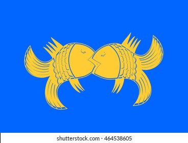 Kissing fish. Vector illustration suitable for print on t-shirt, as an illustration, to web design and printing.