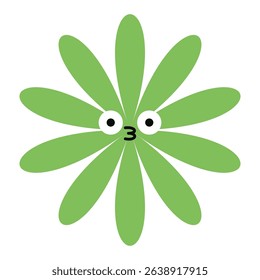Kissing flower emoji with a cute, expressive face. A minimalistic and colorful bloom with whimsical charm.