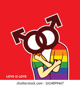 Kissing Gay Love Figures Stylized Of Couples In Love. Celebrate LGBTQ Pride Month Vector Illustration - Vector