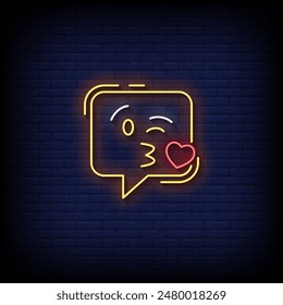 kissing heart emoji symbol neon sign vector